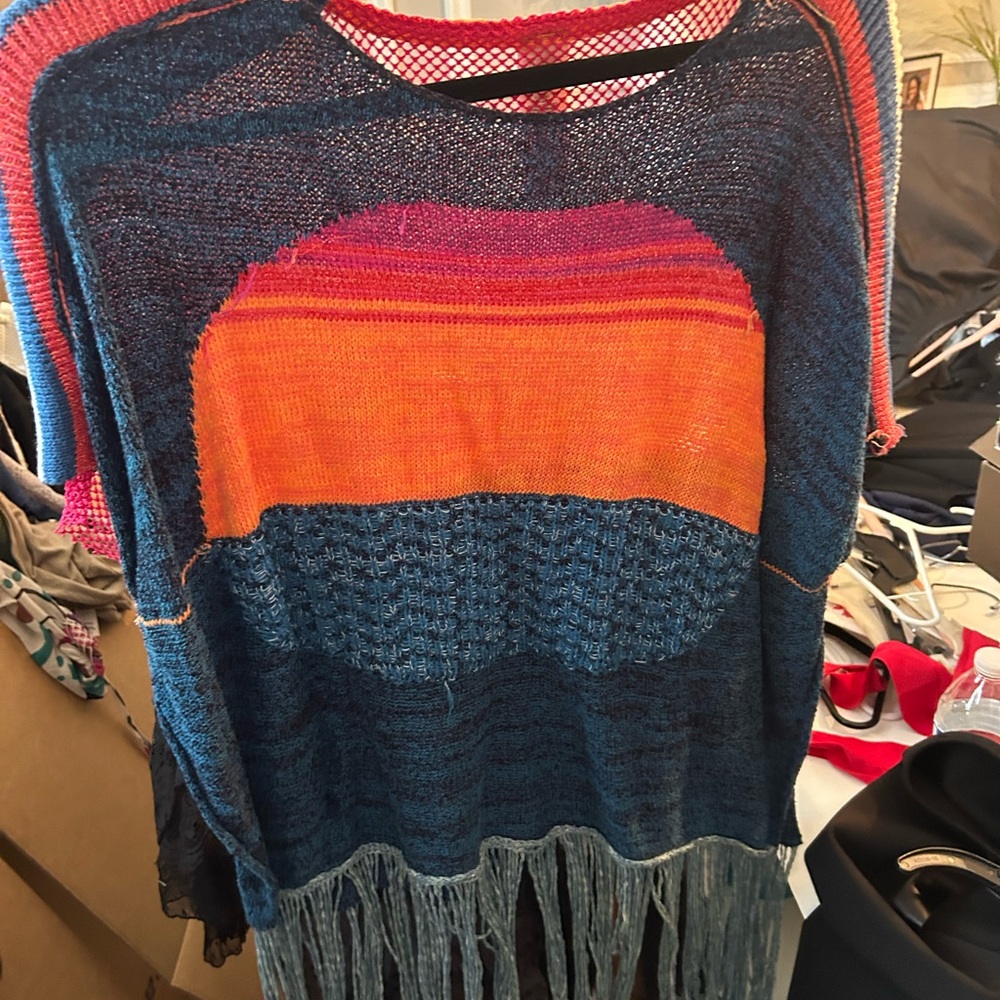 Free People Colorful Fringe Sweater